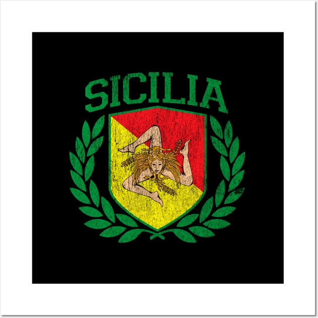 Sicilia Flag And Shield With Trinacria - Sicily Wall Art by Weirdcore